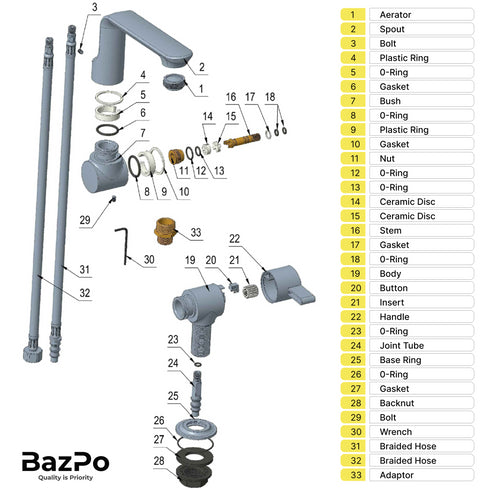Bazpo 12V Water Faucet with Microswitch | RV Kitchen Faucet Solid Brass (5 BAR) - Chrome